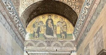 Mosaic inside the Hagia Sophia, Istanbul, Turkiye.