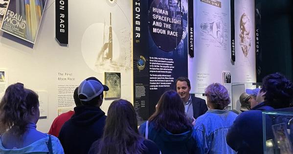 Dr. Fedyashin speaking in the Human Spaceflight and the Moon Race gallery.