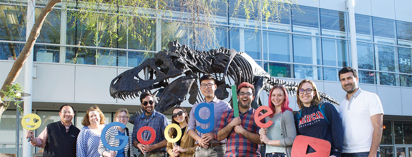 Alumnus John Morada with AU students at Google in California.
