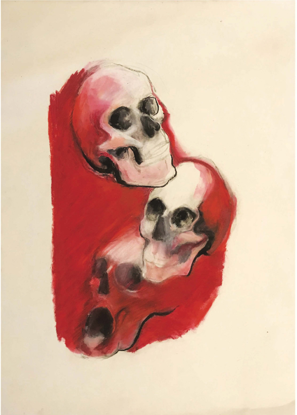 Sonia Stark, Three Female Skulls, With Lipstick Smear, 2020