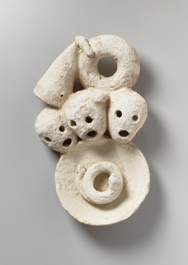 Viola Frey, Untitled (Three Heads, Snake in Dish), c. 1975–1980.