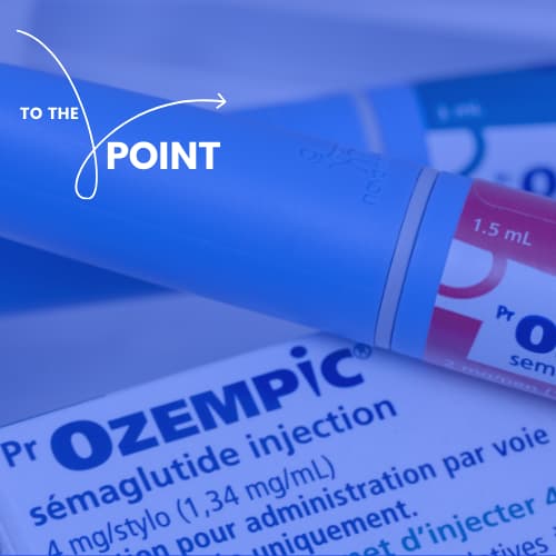 To the point logo and Ozempic injection pens. 