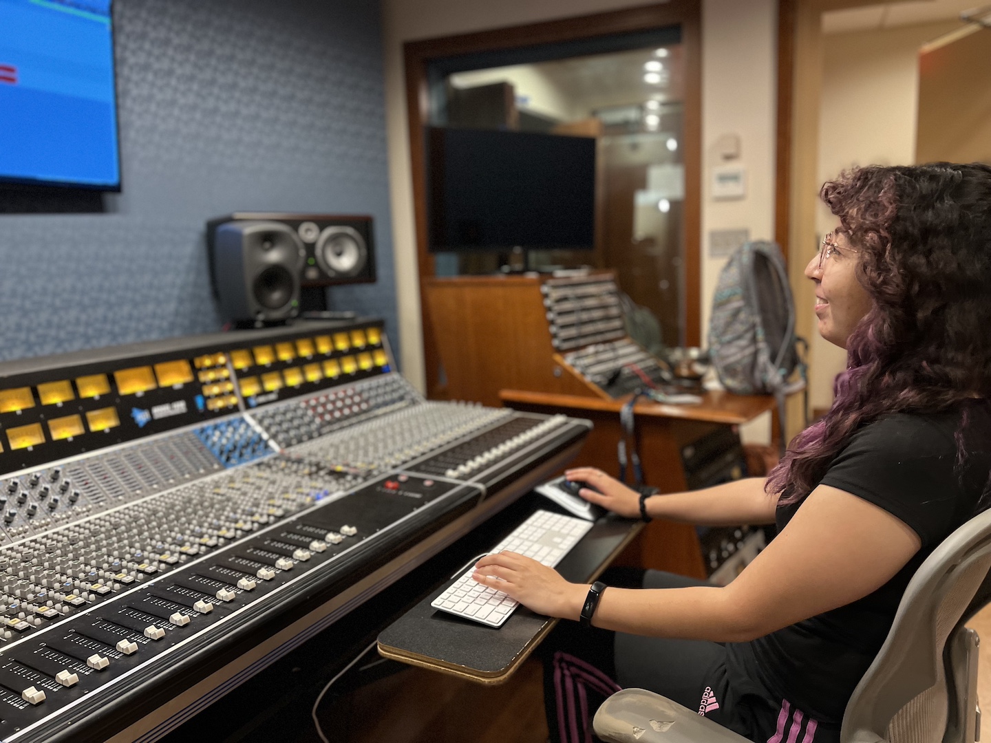 Audio Tech student in the studio