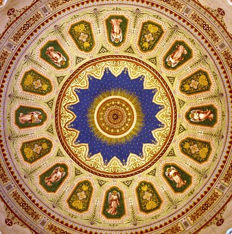 A pattern on the ceiling of a mosque