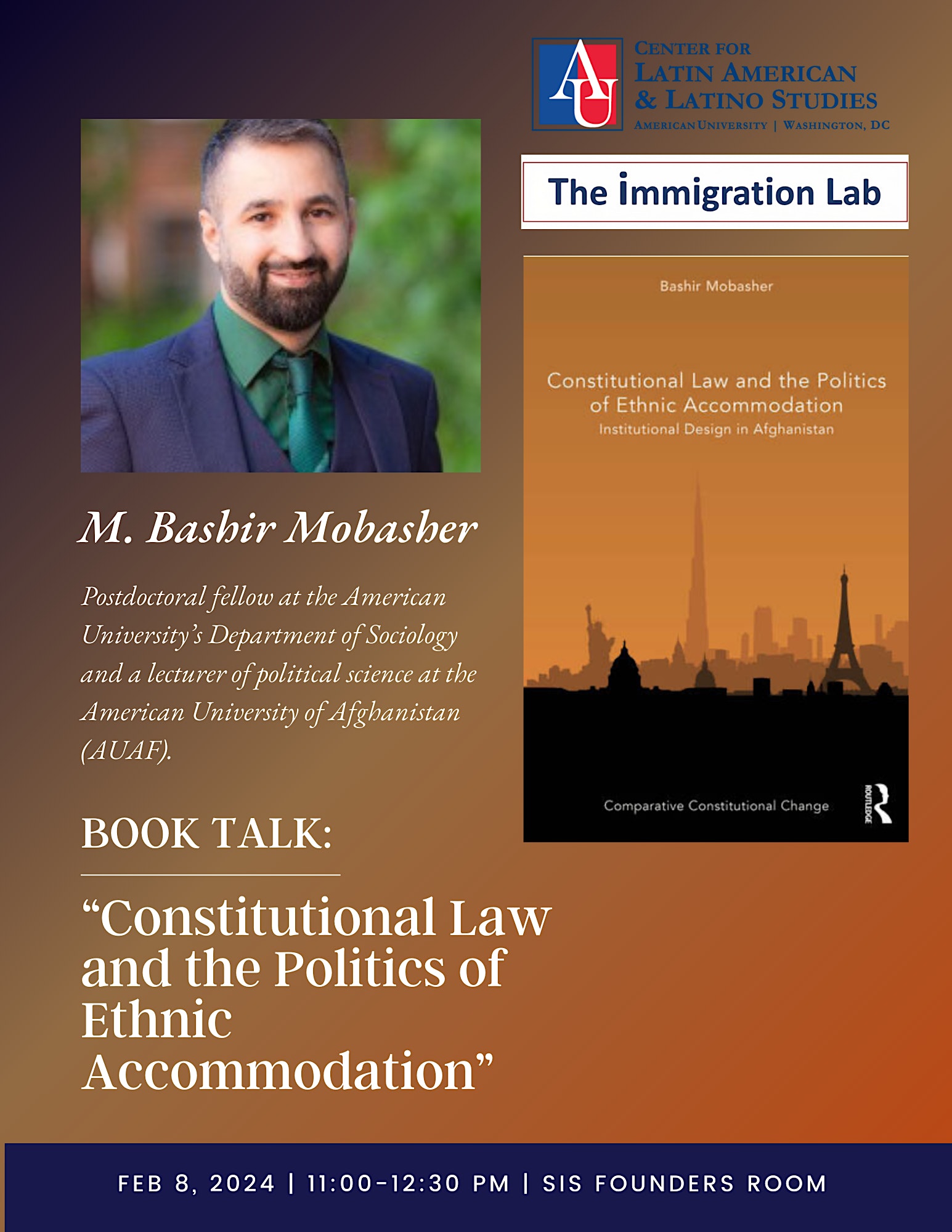 Flyer for the book talk led by Bashir Mobasher