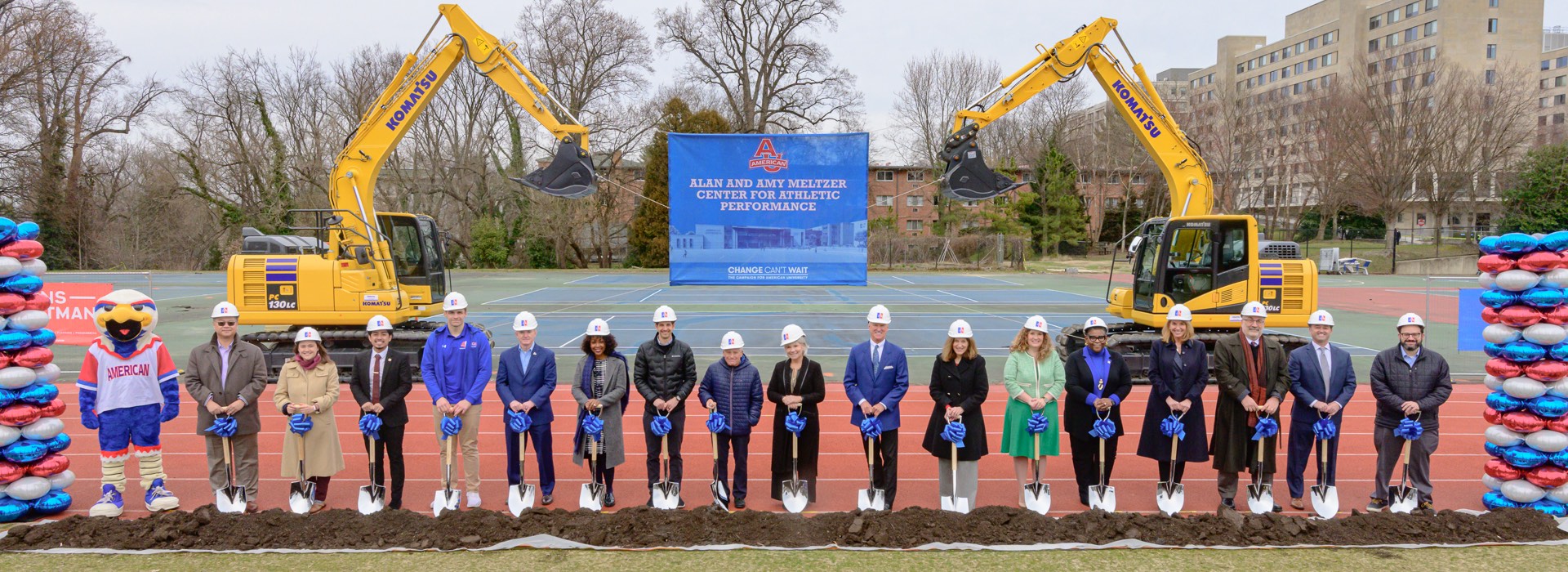 Donors and AU leadership gathered in Reeves Field with shovels for the ceremonial groundbreaking.