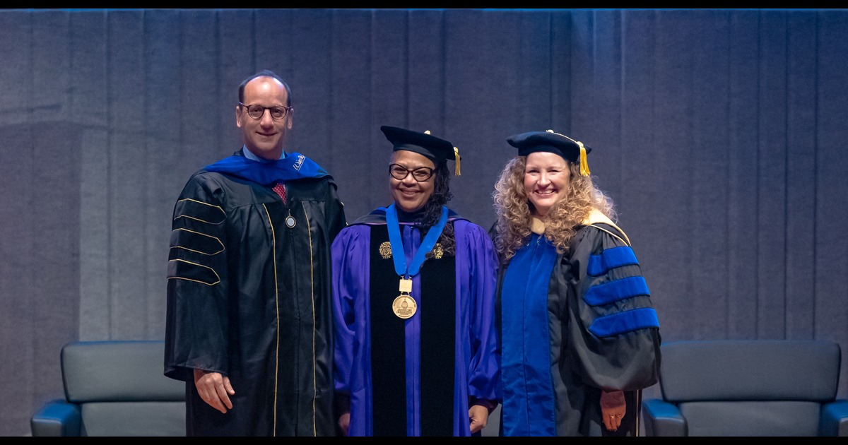 (From left to right) Kogod School of Business Dean Dave Marchick, Professor Sonya Grier, Acting Provost and Chief Academic Officer Vicky Wilkins