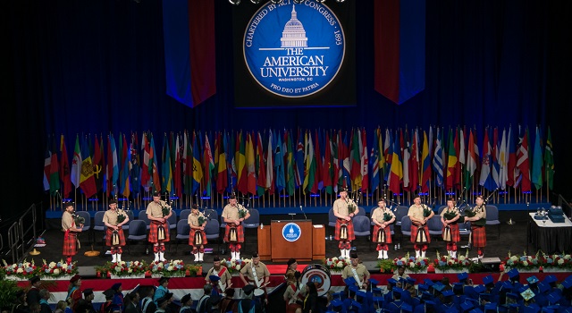 Pipers perform at American University Commencement