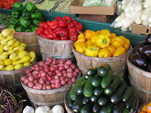 Assortment of vegetables in baskets