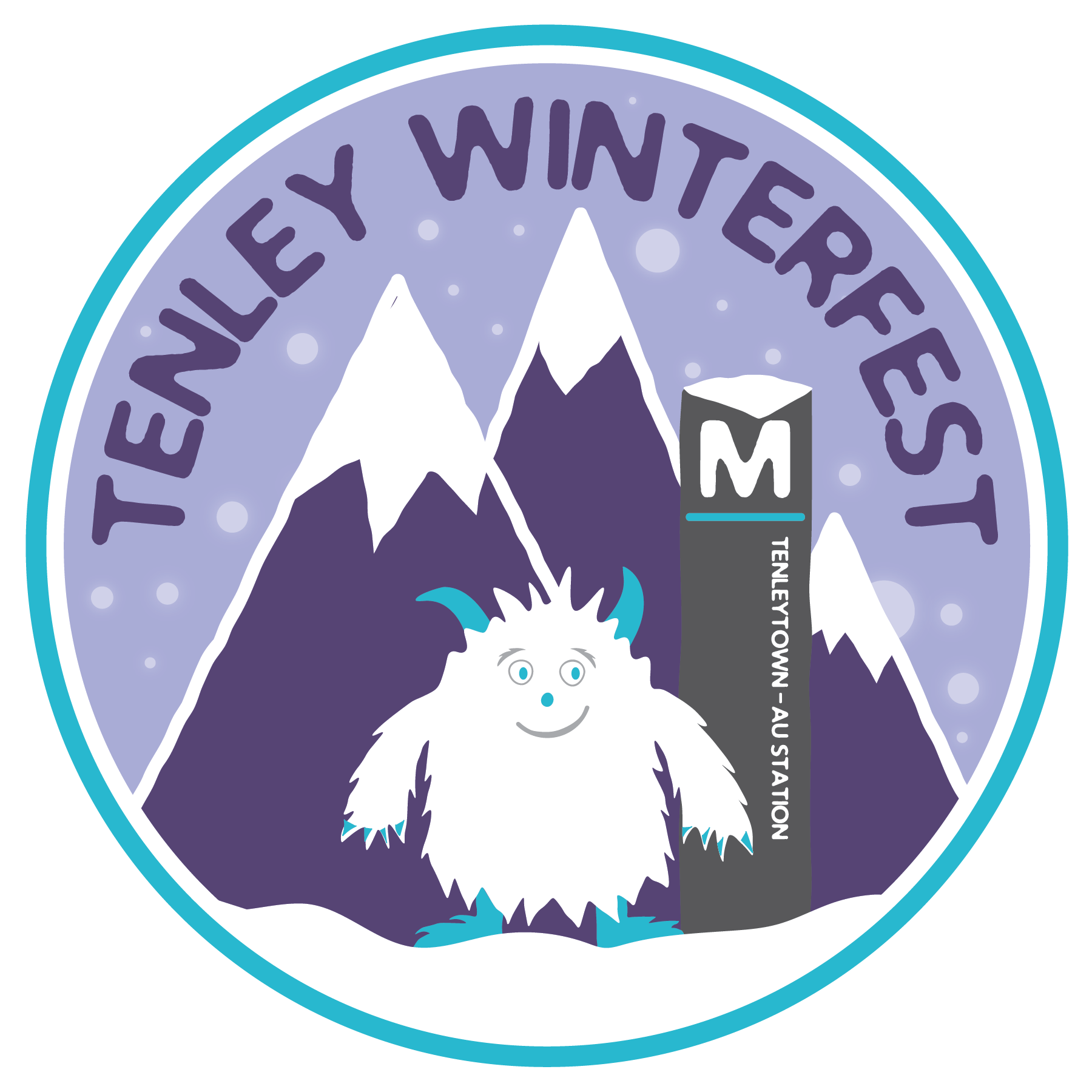 The words "Tenleytown Winterfest" above an illustration of a yeti standing by the Tenleytown metro sign