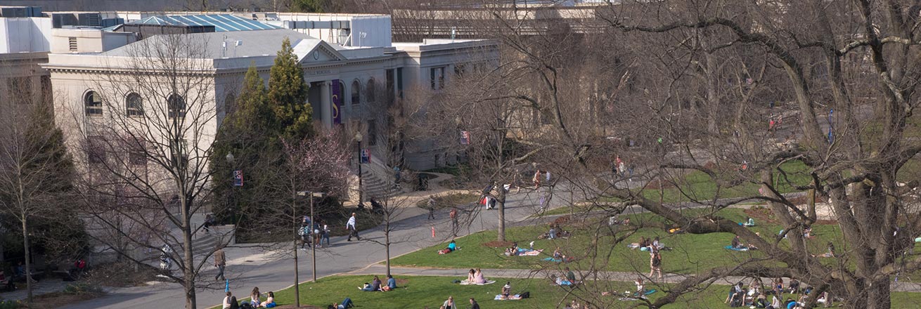 Students on the quad in late winter