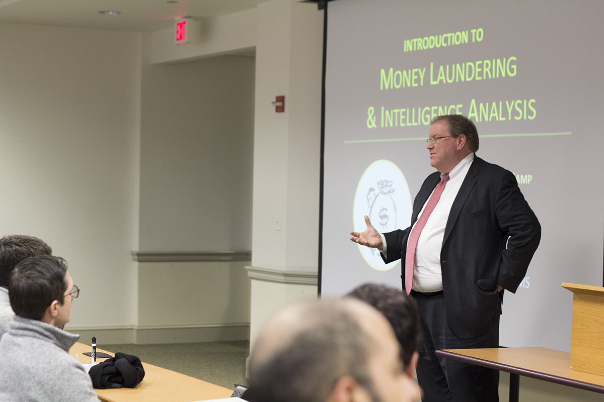 Students hear first-hand insight on money laundering investigations by certified accountants.