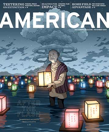 November 2015 cover of American magazine featuring a Japanese woman holding a colorful lantern