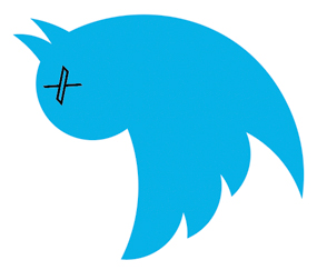 Twitter's bird with X's on its eyes