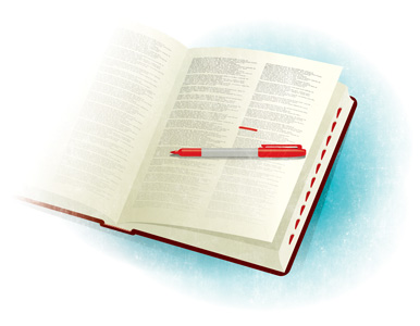 illustration of dictionary with a red pen
