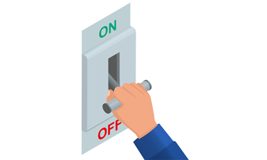 A hand pulls a lever on an on-off switch