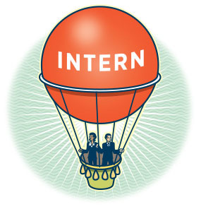 illustration of a hot air balloon that says "intern"