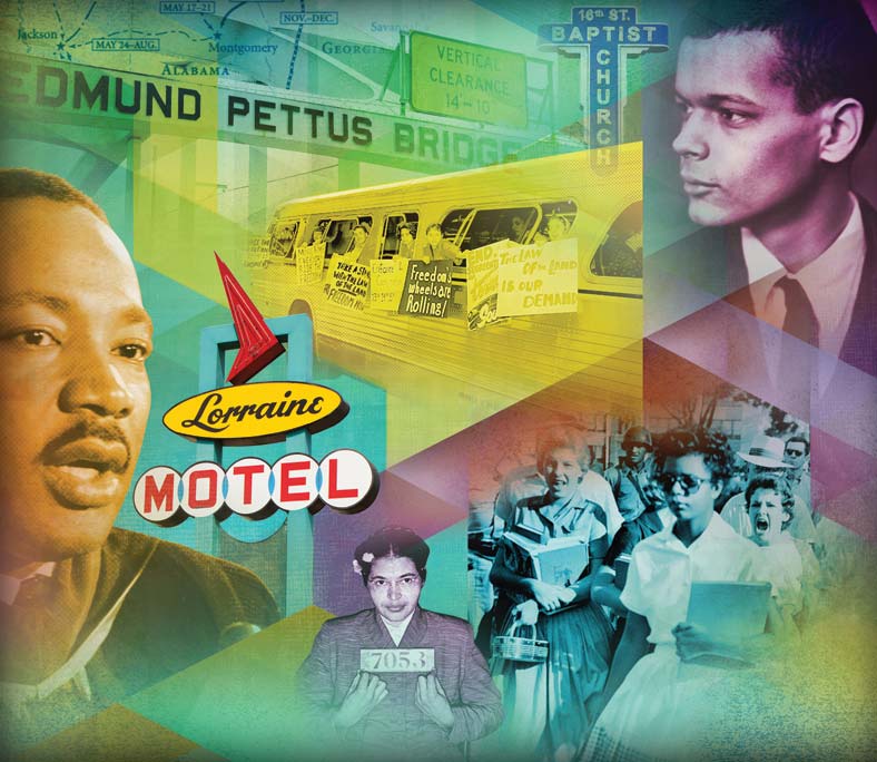 collage of Civil Rights sites and leaders