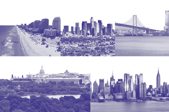 skylines of five cities where AU has held campaign events