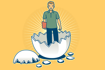 illustration of a student standing in an egg shell