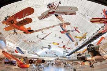 airplanes hanging from the ceiling of the Smithsonian