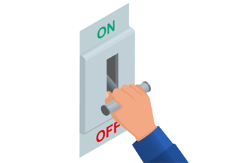 A hand pulls a lever on an on-off switch