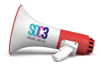 megaphone with SOC3 logo on the side