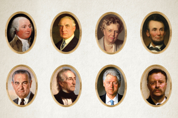 a selection of portraits of presidents and First Ladies