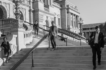 people on the steps of the National Archives
