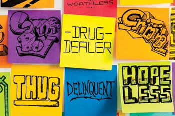 Post-Its with stereotypical labels for troubled youth