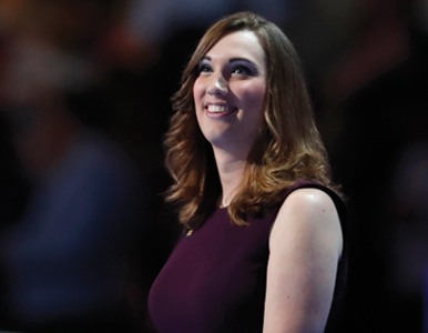 Sarah McBride on stage at the DNC in July 2016