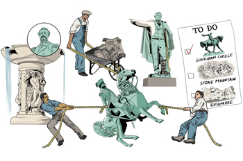 Illustrated images of DC traffic circle statues and monuments