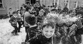 Martin Wágner, In front of school, Slavske, Carpathian Mountains - Lviv province, 1998. Pigment print on archival cotton paper, 31 ½ x 23 ½ in. Courtesy of the artist.