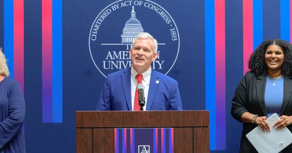AU president-elect Jonathan Alger spoke at a community welcome event on April 10. Photo by Jeff Watts