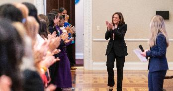 Vice President Kamala Harris speaks with student leaders at the White House in October 2022.