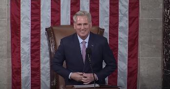 Kevin McCarthy addresses the 118th Congress after his election as the Speaker after 15 votes.