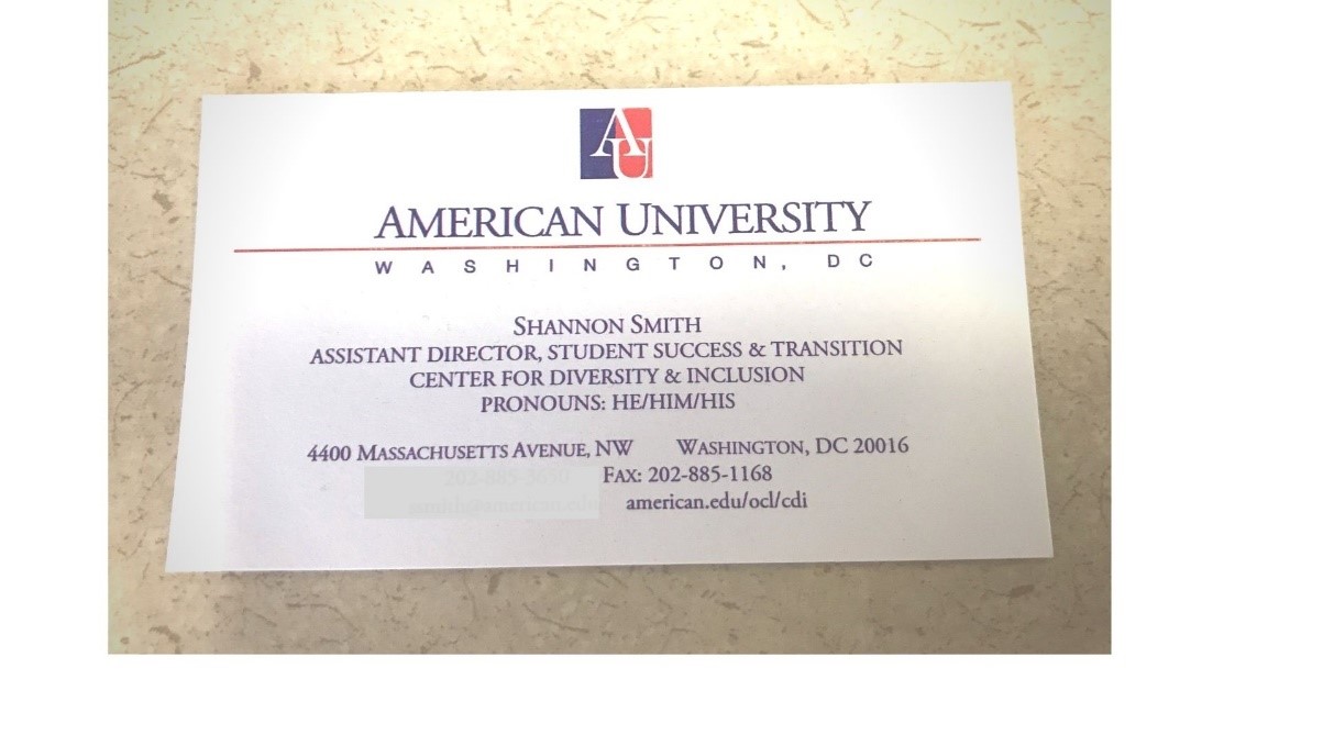 Example of a business card with pronouns