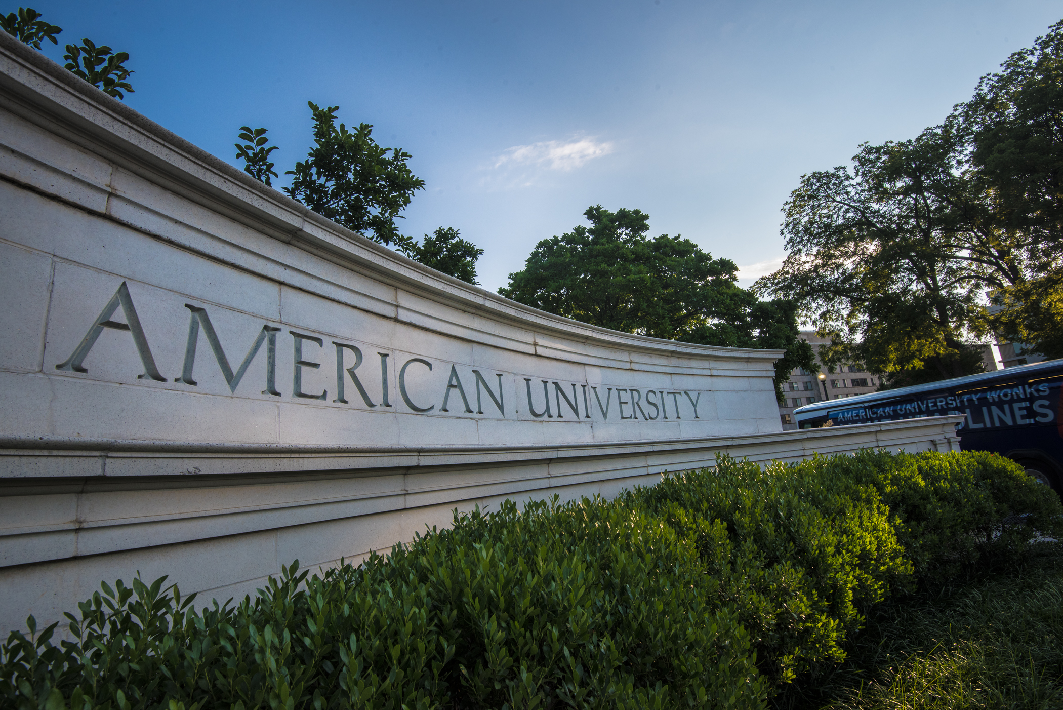 phot of the American University sign at the main campus gate