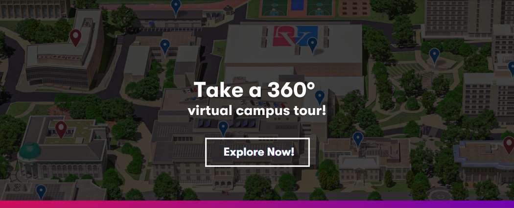 AU Campus Map in background with text overlay: Take a 360° virtual tour  of American University!