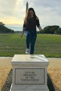 Jessica on a temporary podium on the National Mall