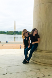 Jessica with a friend at the Jefferson Memorial