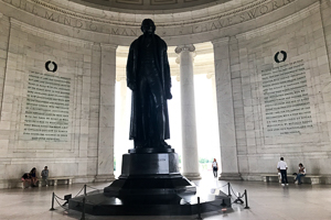 A statue of Thomas Jefferson at the Jefferson Memorial