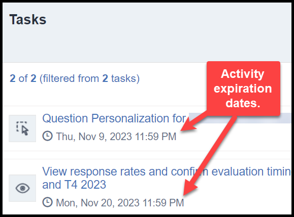 SET activity expiration dates are reported below each entry on the legacy landing page