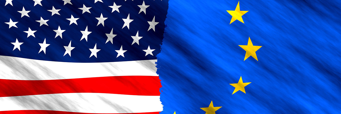 European Union flag and US flag merged together