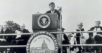 President John F. Kennedy giving 1963 Commencement Speech