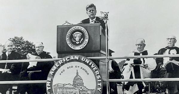 President John F. Kennedy giving 1963 Commencement Speech