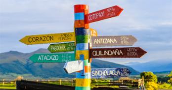 Sign pointing to Ecuadorian cities