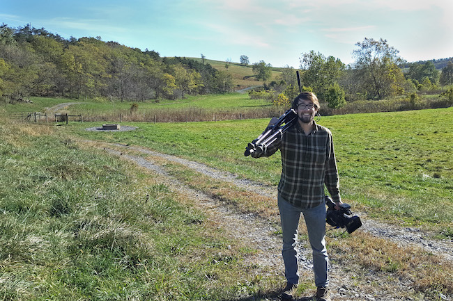 Sam Sheline finishes a film shoot on a farm near Swoope, VA.