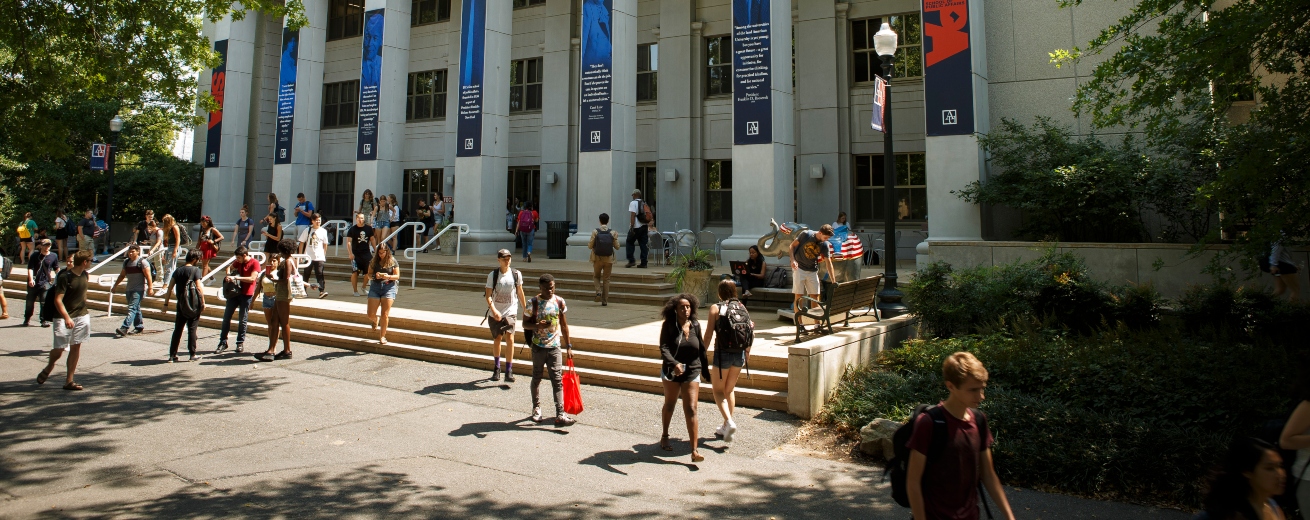 Front of Kerwin Hall with students
