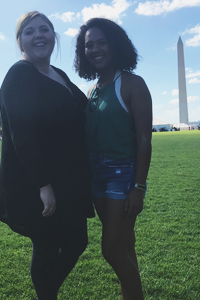 Mackenzie with a friend in front of the Washington Monument on the national Mall